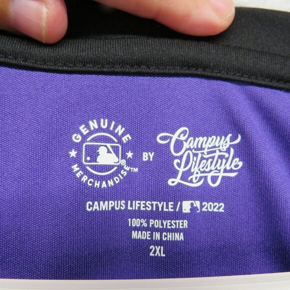 Colorado Rockies Womens V Neck T Shirt Size 2XL Black‎ Purple MLB Baseball - Picture 5 of 8